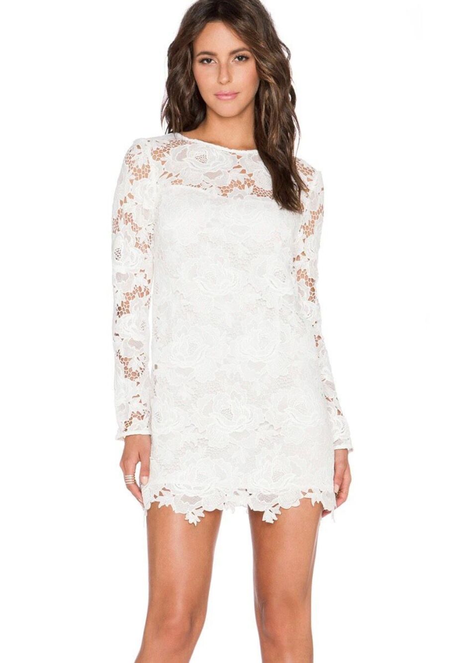 STYLESTALKER Moss White Floral Lace Long Sleeve Mini Dress S NWT